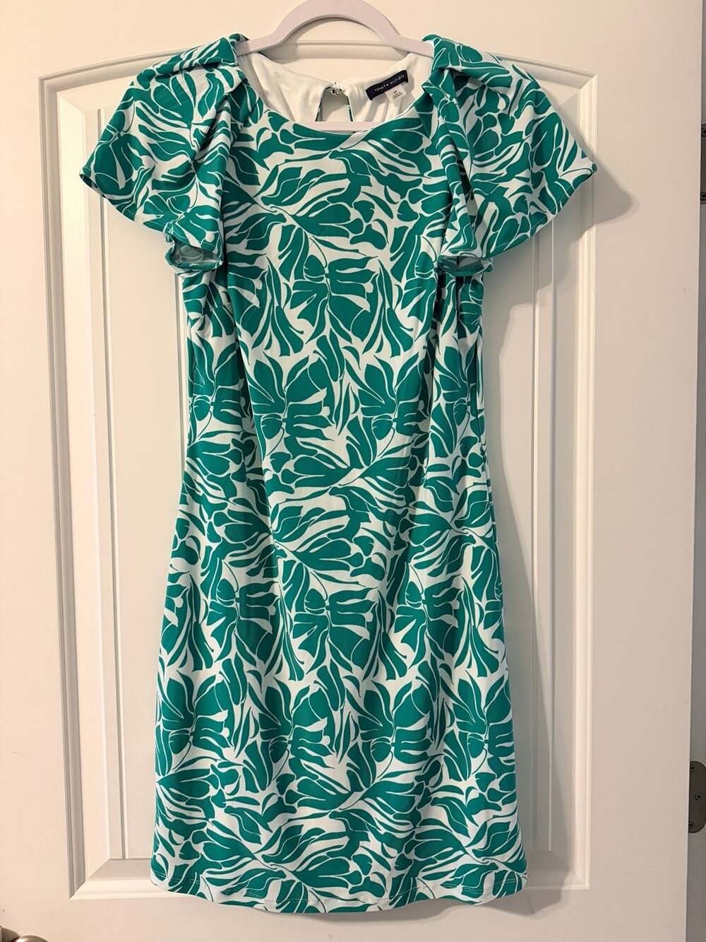 Tommy Hilfiger Green Floral Flutter Sleeve Jersey Knit Dress